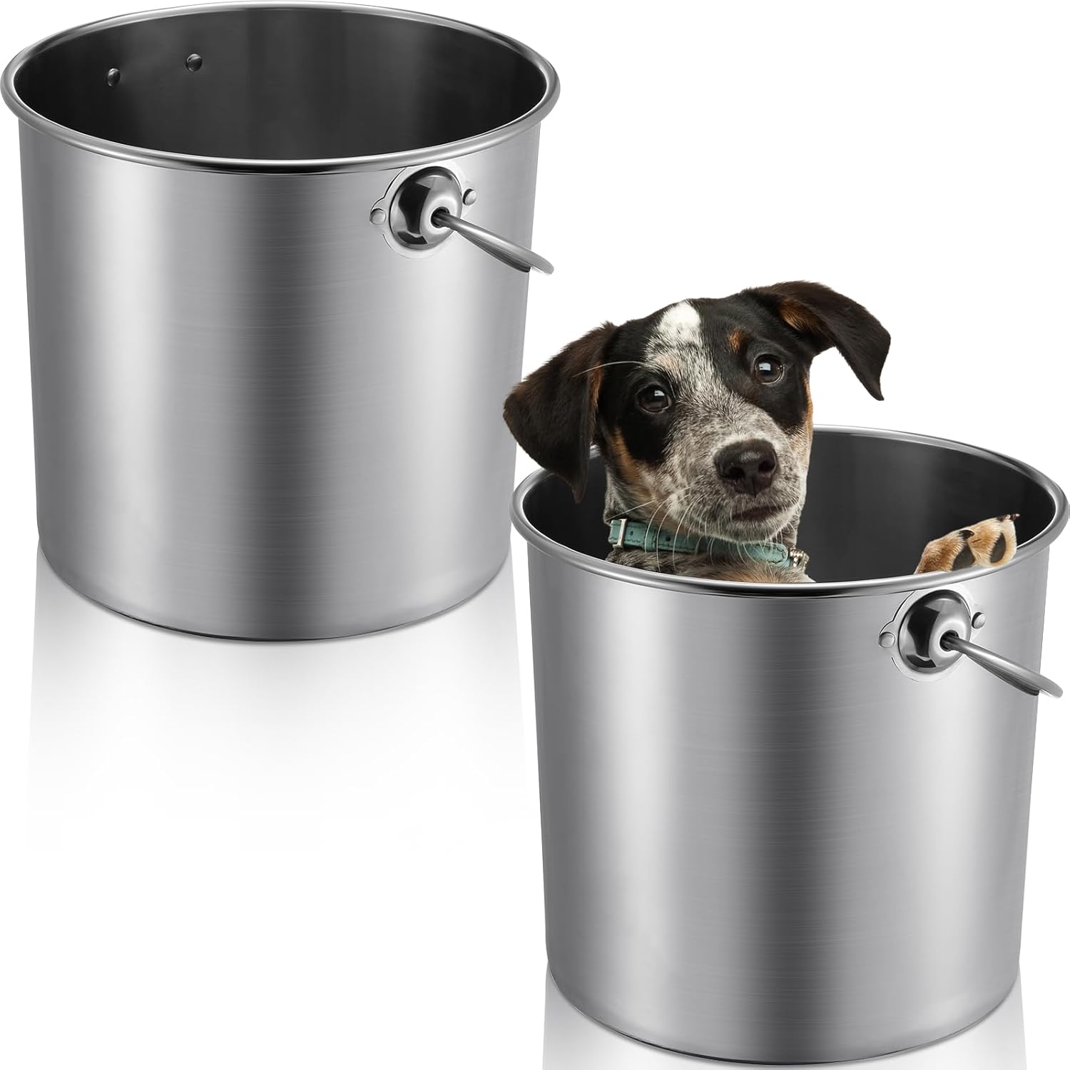 Hsei 2 Pcs Stainless Steel Bucket for Pet Cleaning, 3.2 Gallon Metal Bucket Water Pail with Handle for Fence Kennel Cage Garage Garden Workshop