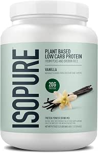 Isopure Plant-Based Protein Powder – 20g Organic Pea and Rice Protein with a Complete Amino Acid Profile – Supports Muscle Recovery & Lean Nutrition, Vanilla, 20 Servings