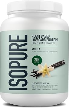 Isopure Plant Base Protein Powder, Vanilla Flavor, 19.6 oz 558 g 1.23bs, 20 Servings