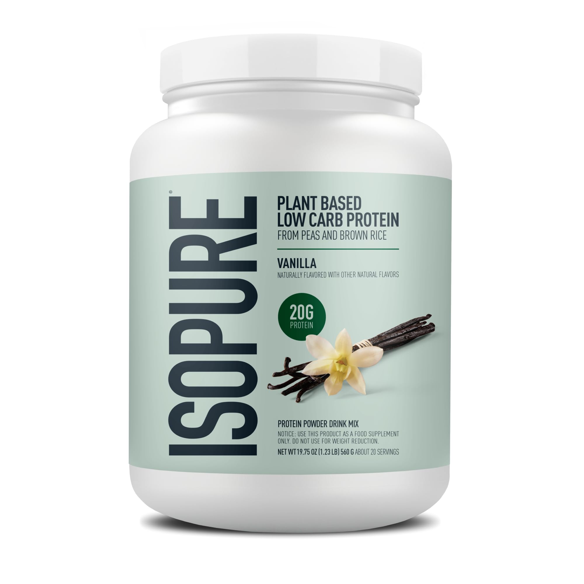 Isopure Plant-Based Protein Powder – 20g Organic Pea and Rice Protein with a Complete Amino Acid Profile – Supports Muscle Recovery & Lean Nutrition, Vanilla, 20 Servings Vanilla 1.23 Pound (Pack of 1)
