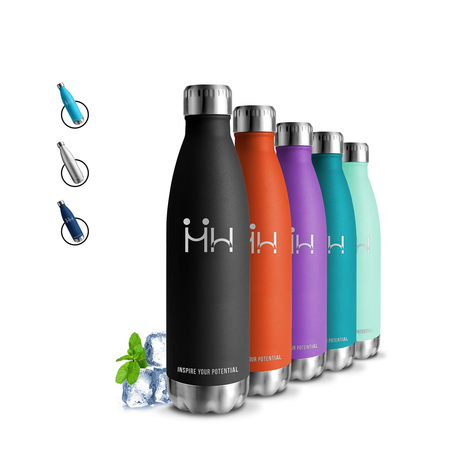 Grsta Thermosflasche, Trinkflasche 0 5 liter, BPA-Freie, Edelstahl, Doppelwandige Vakuumisolierte, Metall, Wasserflasche für Schule, Büros, Camping