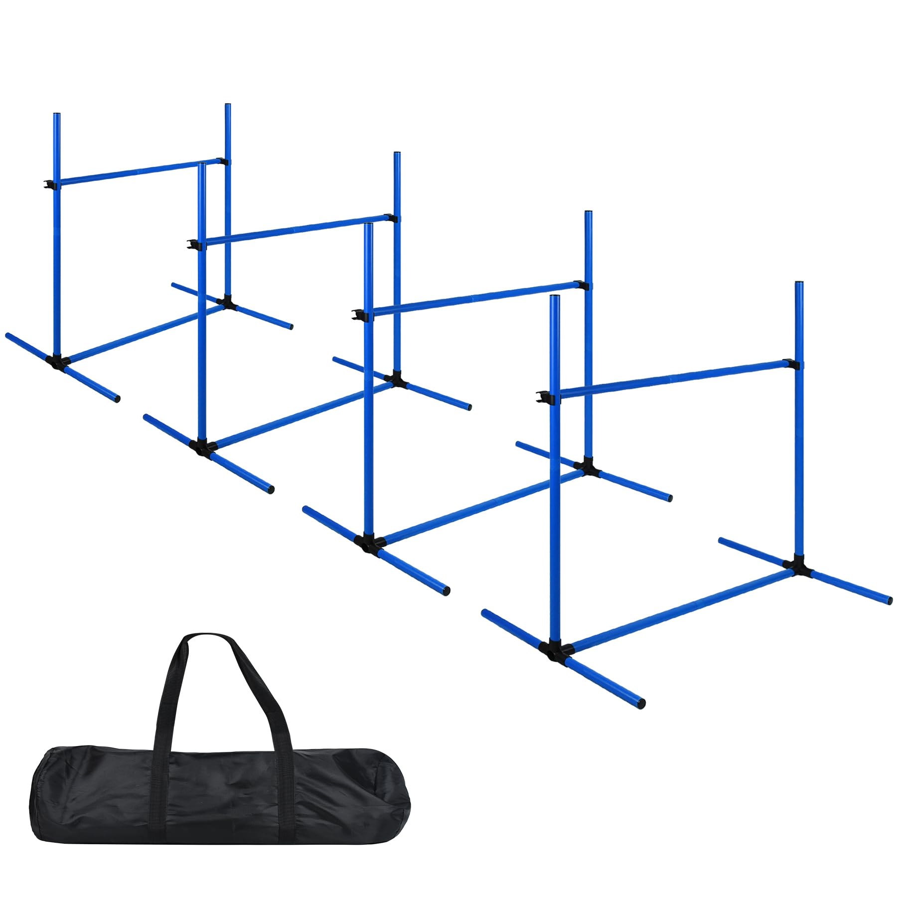 Froadp Agility Lot de 4 obstacles pour chiens - Slalom - Barres réglables en hauteur - Équipement d'agilité - Barres d'entraînement pour le dressage des chiens - 104 x 70 x 101 cm - Bleu