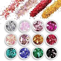 AOOWU Glitter, 12 Farben Festival Glitzer Gesicht, Halloween Schminke Make-up Glitzer Haare, Körperglitzer Festival Zubehör Glitter für Gesicht Nägel Augen Lippen Haare Körper (08)