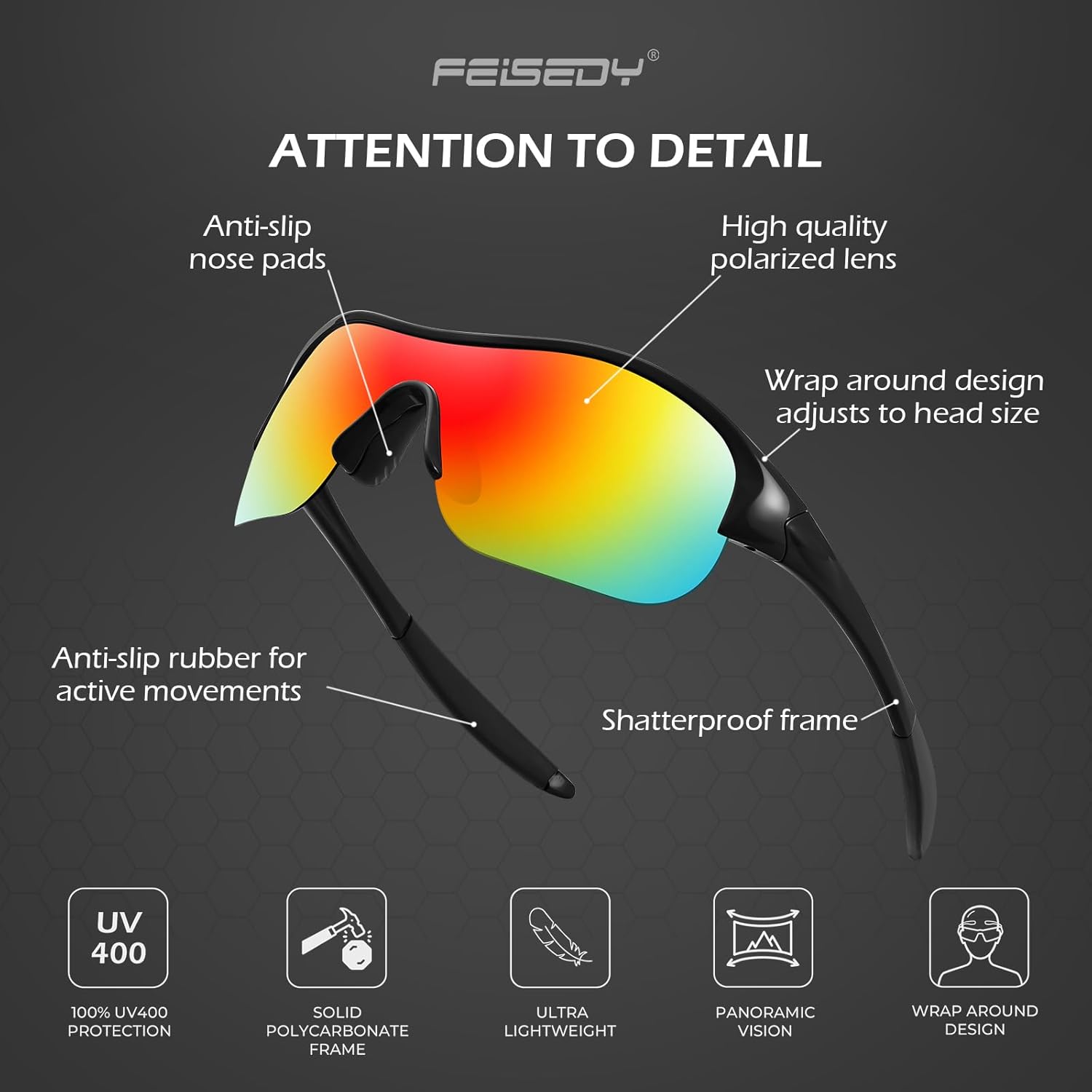 FEISEDY Polarized Sports Sunglasses for Kids Youth Baseball Cycling Running Glasses for Boys Girls Age 3-12 B0142