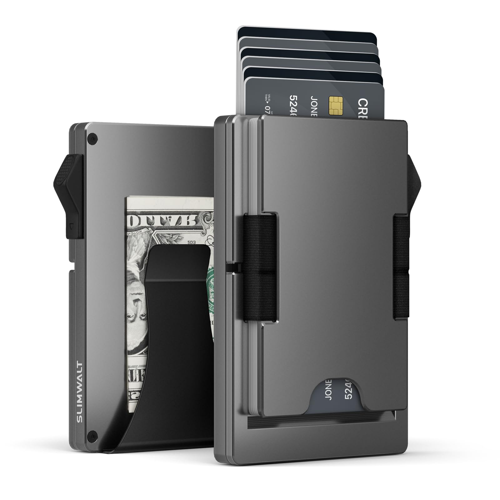 Mens Wallets Holds 10-20 Cards, Pop Up Card Holder with Money Clips for Men, Minimalist Wallets for Men RFID Blocking, Slim Card Wallet Men Smart Wallet with Metal Expandable Backplate, Grey