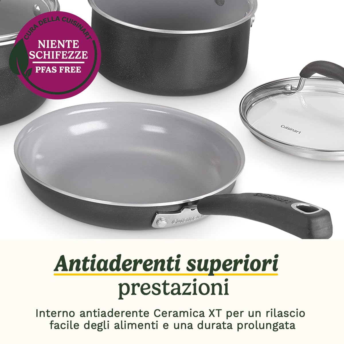 Cuisinart® Set di pentole antiaderenti Ceramica XT | Set da 11 pezzi di pentole e padelle | Rivestimento ceramico antiaderente rinforzato al titanio | Per tutti i piani cottura, inclusa l’induzione