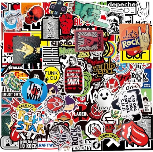 FOCRI Lot de 100 autocollants de musique tendance Rock & Roll pour adolescents, adultes, en vinyle imperméable et cool punk pour personnaliser ordinateur...