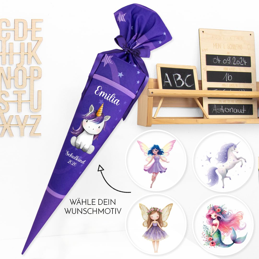 Deine Schultüte aus Stoff Kuschel Velvet 85 cm personalisierbar Mädchen Regenbogen Fee