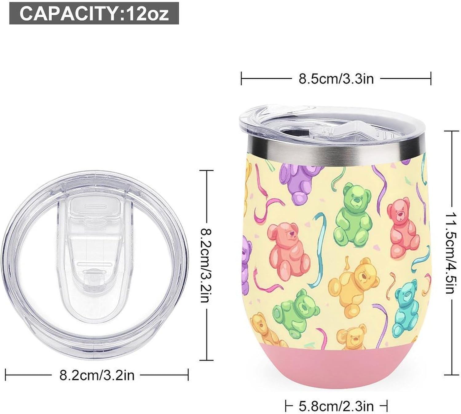 Gummy Bears Candy Ribbons Insulated Drinking Cup Stainless Steel Coffee Mug Wine Tumbler with Lid 12OZ
