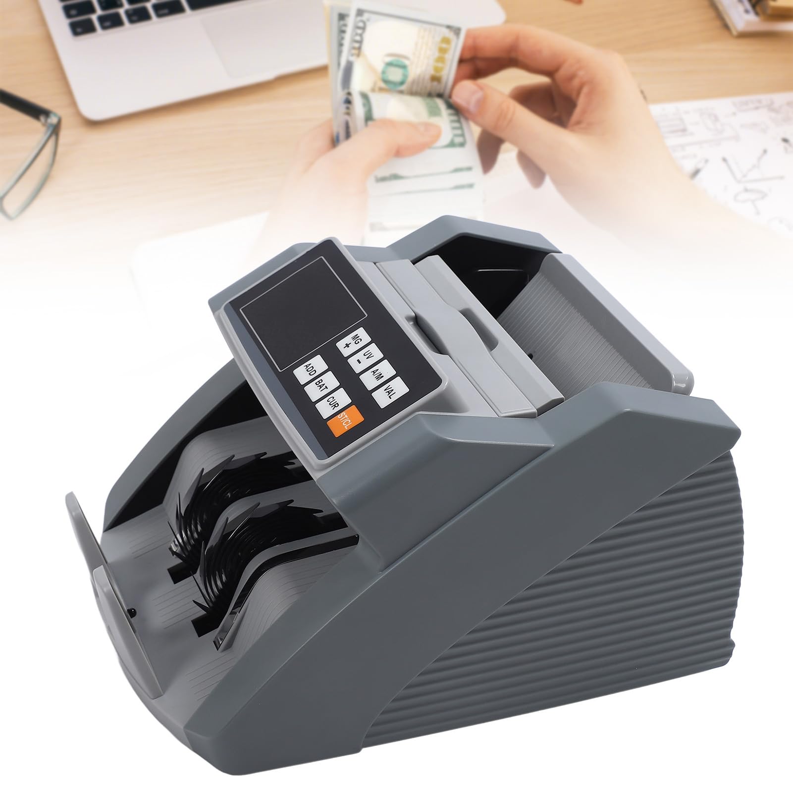 Contasoldi con Conteggio del Valore, Rilevamento Contraffazione MG/UG/IR Contatore di Banconote, Display LCD Dollaro Euro CHN Modalità Aggiunta e Batch Contatore di Cassa (Spina