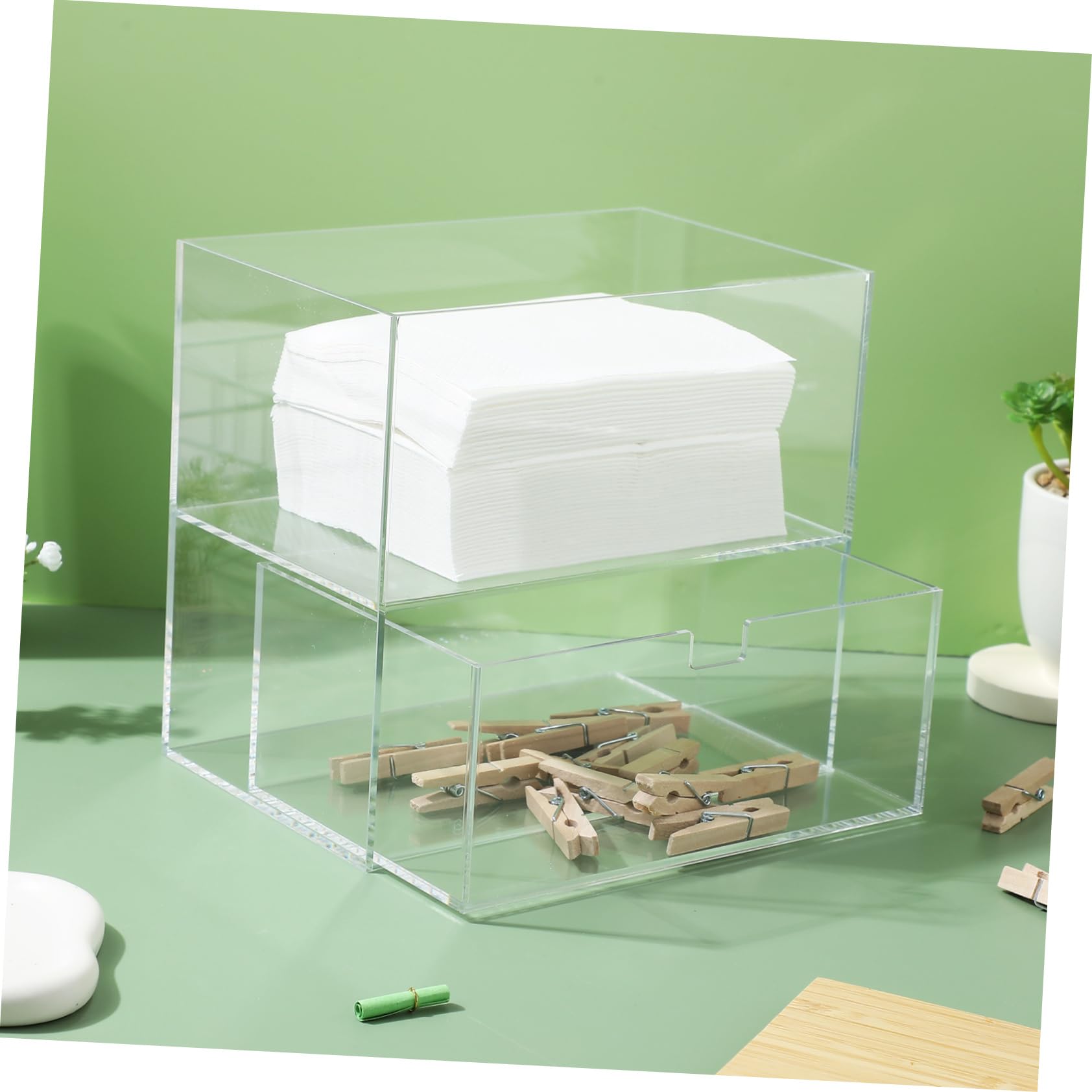 VICASKY Distributeur De Capsules De Lessive Transparent 175x115x165 Mm En Acrylique Couvercle Bambou, Organisateur Buanderie Compact Pour Rangement Et Organisation Du Linge, Boîte à Dosettes 1 Tiroir