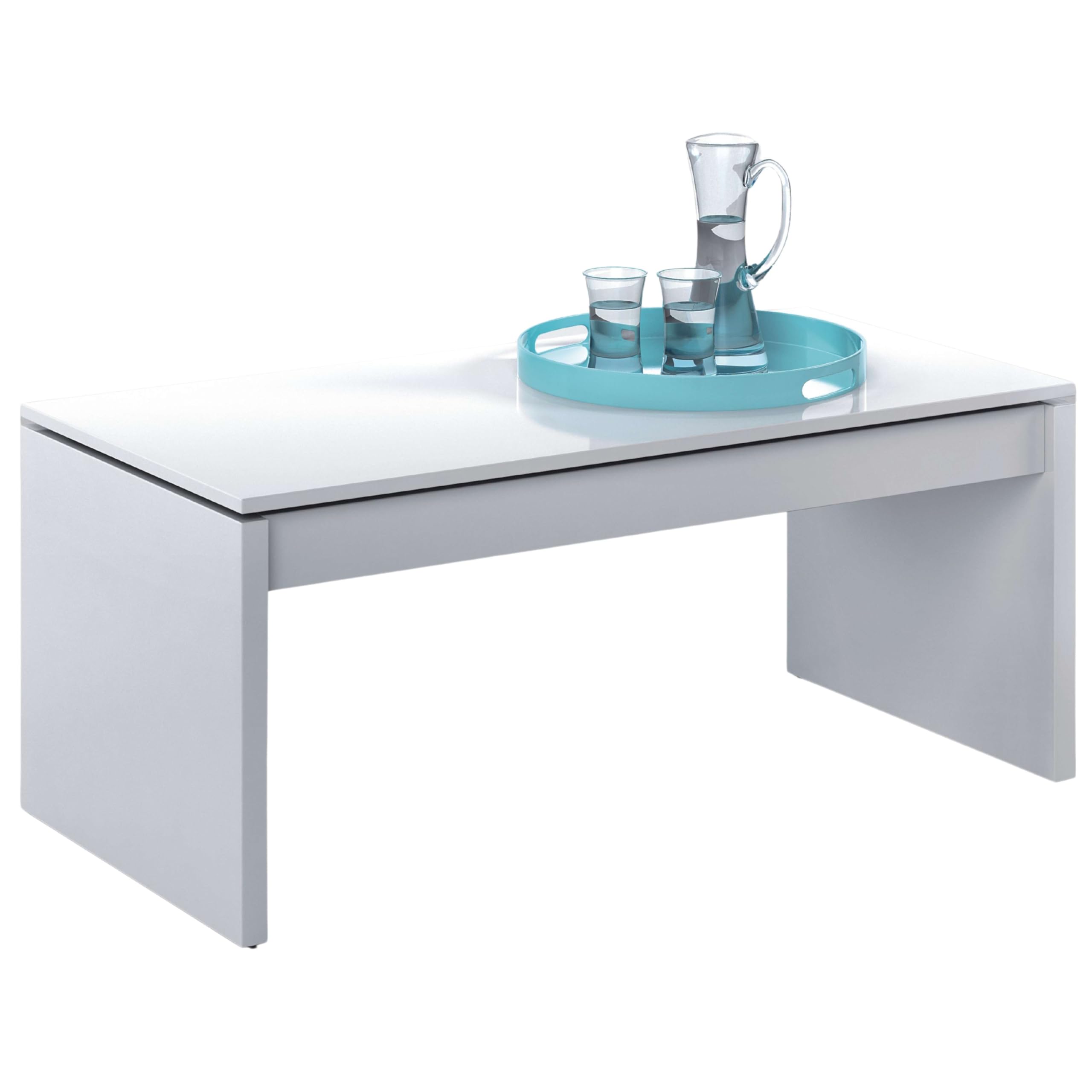 Habitdesign – Mesa de Centro Elevable, Mesa Auxiliar para Salón Comedor, Color Blanco Brillo, 102x43-54x50 cm - Modelo Zenit