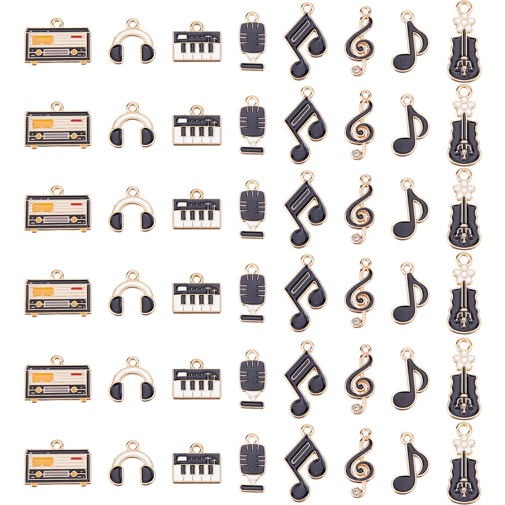 DICOSMETIC 48Pcs 8 Styles Enamel Music Charms Musical Instrument Charms Alloy Musical Note Charm Piano Guitar Headset Microphone Radio Pendants for Bracelet Necklace Jewelry Making