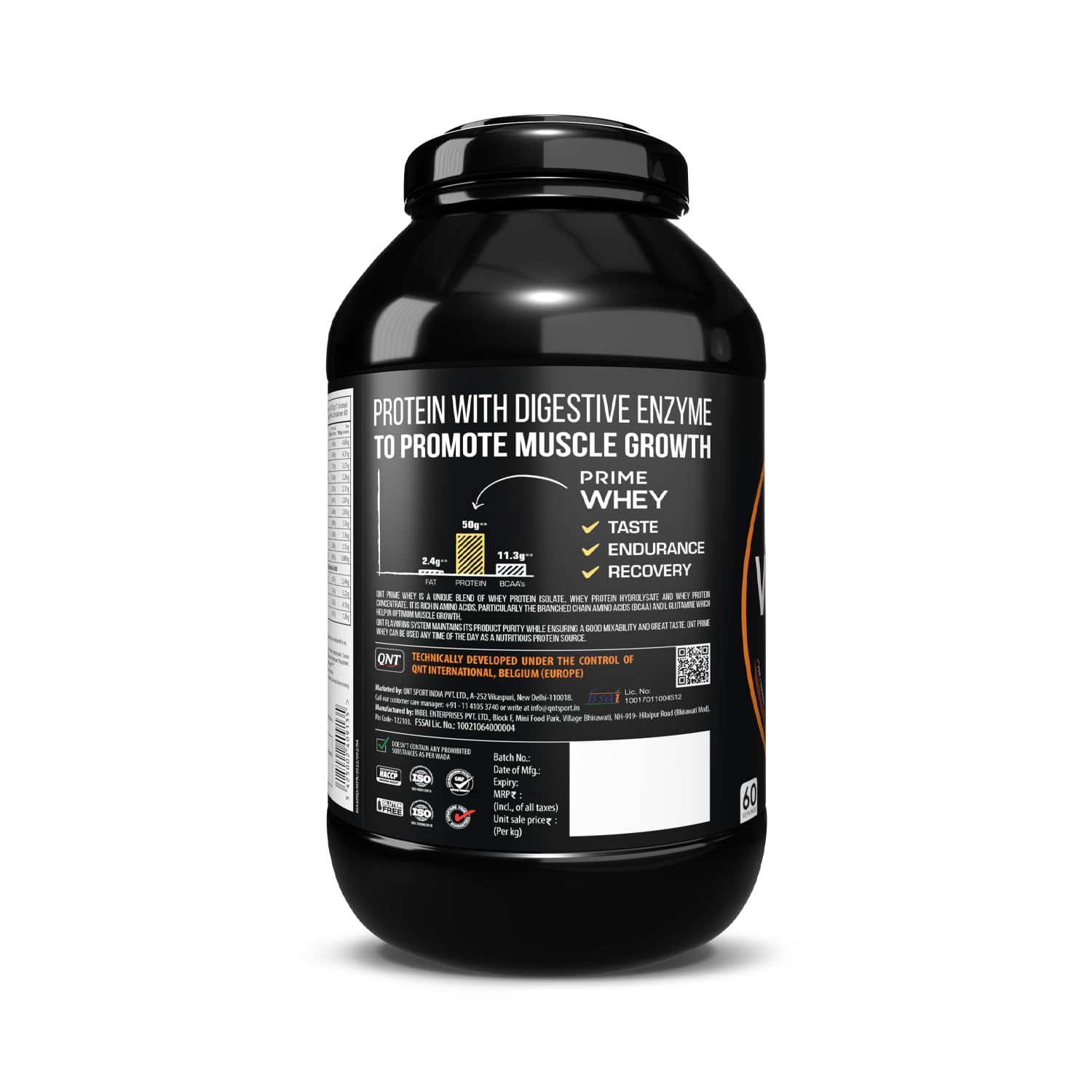 QNT Prime Whey Protein Powder | Irish Chocolate, 2 Kg | Triple Blend of Whey Isolate, Concentrate & Hydrolysate | 25g Protein, 5.6g BCAA per Scoop | Best Whey Protein Powder for Men & Women — Amazon image 3