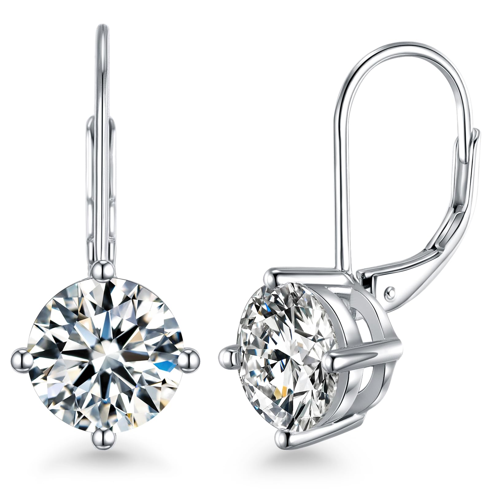 Moissanite Earrings, 925 Sterling Silver 18K White Gold Plating Earrings for Women Men (0.6-4ct)