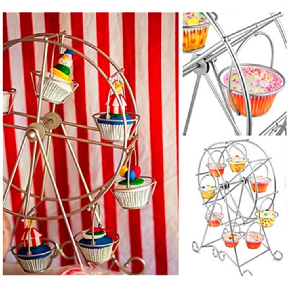 TOPINCN Soporte para Cupcakes con Rueda de la Fortuna, Soporte Giratorio para Cupcakes de Postre, Soportes para Cupcakes de Acero Inoxidable, Exhibición de Postres para Fiestas de