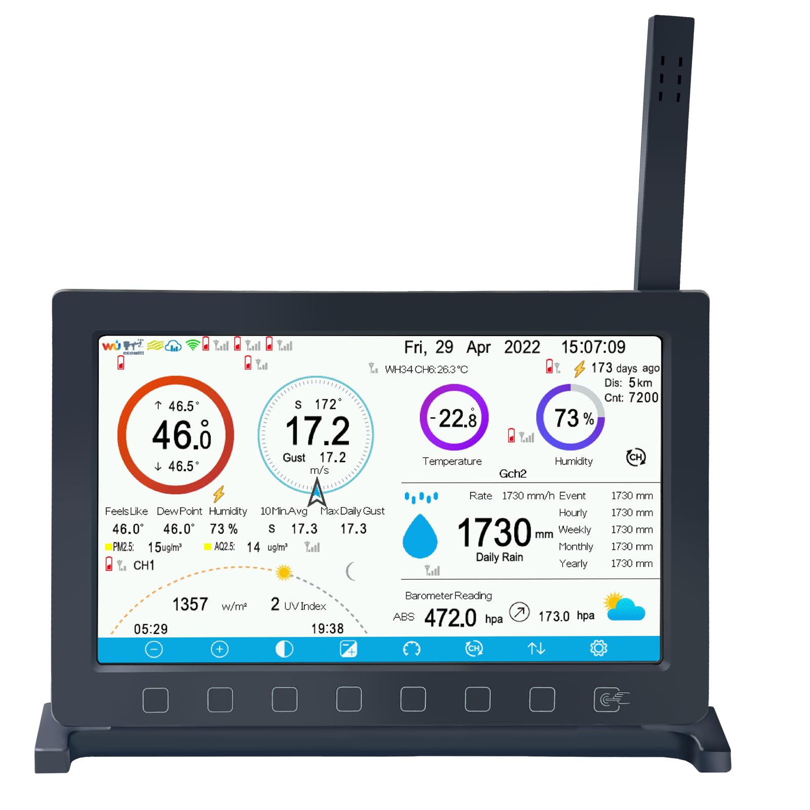 ECOWITT Konsole HP2560 für Wetterstation, TFT-Farbdisplay für Innenbereich mit Touch-Button, ein Zubehörteil, kann nicht alleine verwendet werden, paarweise mit WS90/ WS80 Außensensoren