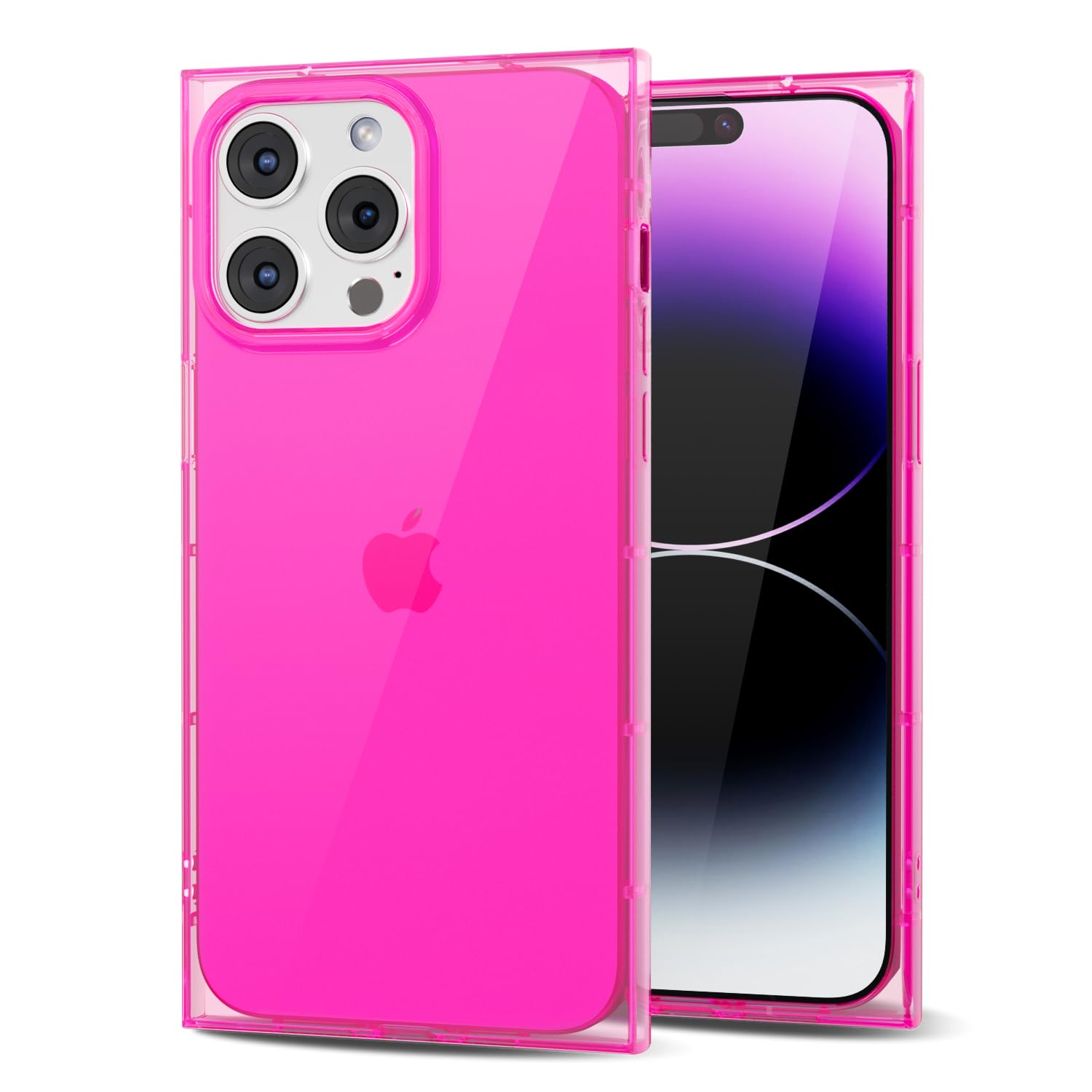 Svanove for iPhone 14 Pro Max Clear Case Rectangle Edge, Transparent Aesthetic Trendy Girly Neon Bright Silicone Rubber Phone Case for Women, Thin