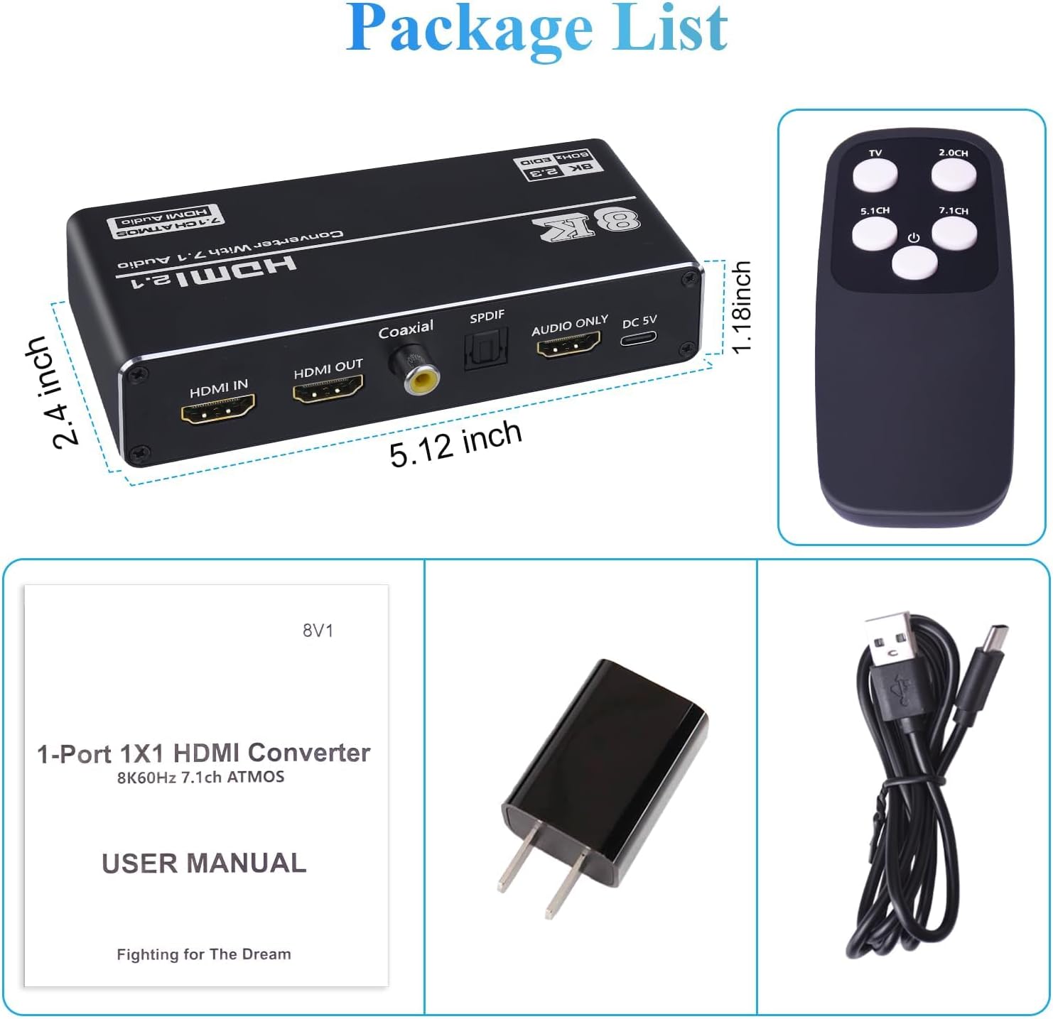 Package contents of Tendak HDMI 2.1 Audio Extractor