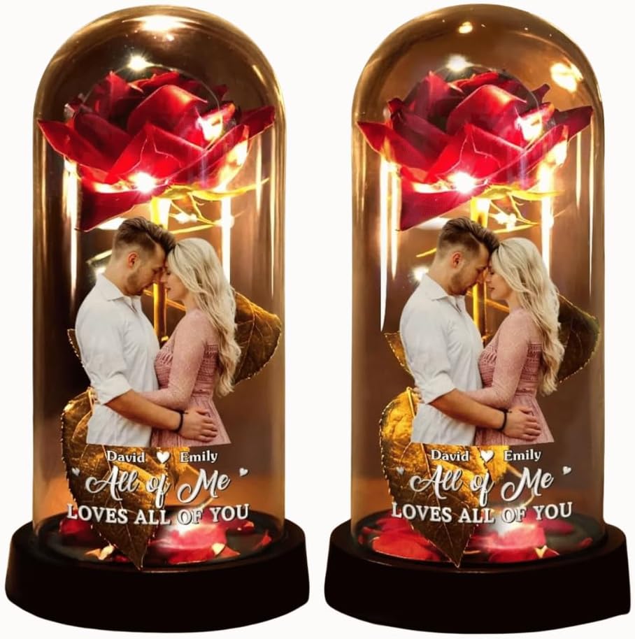 All of Me Loves All of You, Custom Photo Light up Eternal Rose in Glass Dome, Couple Vibrant Eternal Rose Light Lamp, Couple Rose LED Light Lamp with Photo, Christmas Gifts for Husband, Wife
