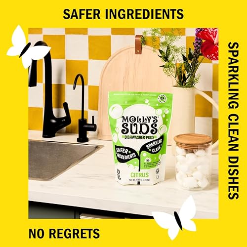 Miniatura 11 de Molly's Suds Cápsulas para lavavajillas Detergente limpio para lavavajillas, corta la grasa y enjuaga limpio (sin residuos) para platos espumosos