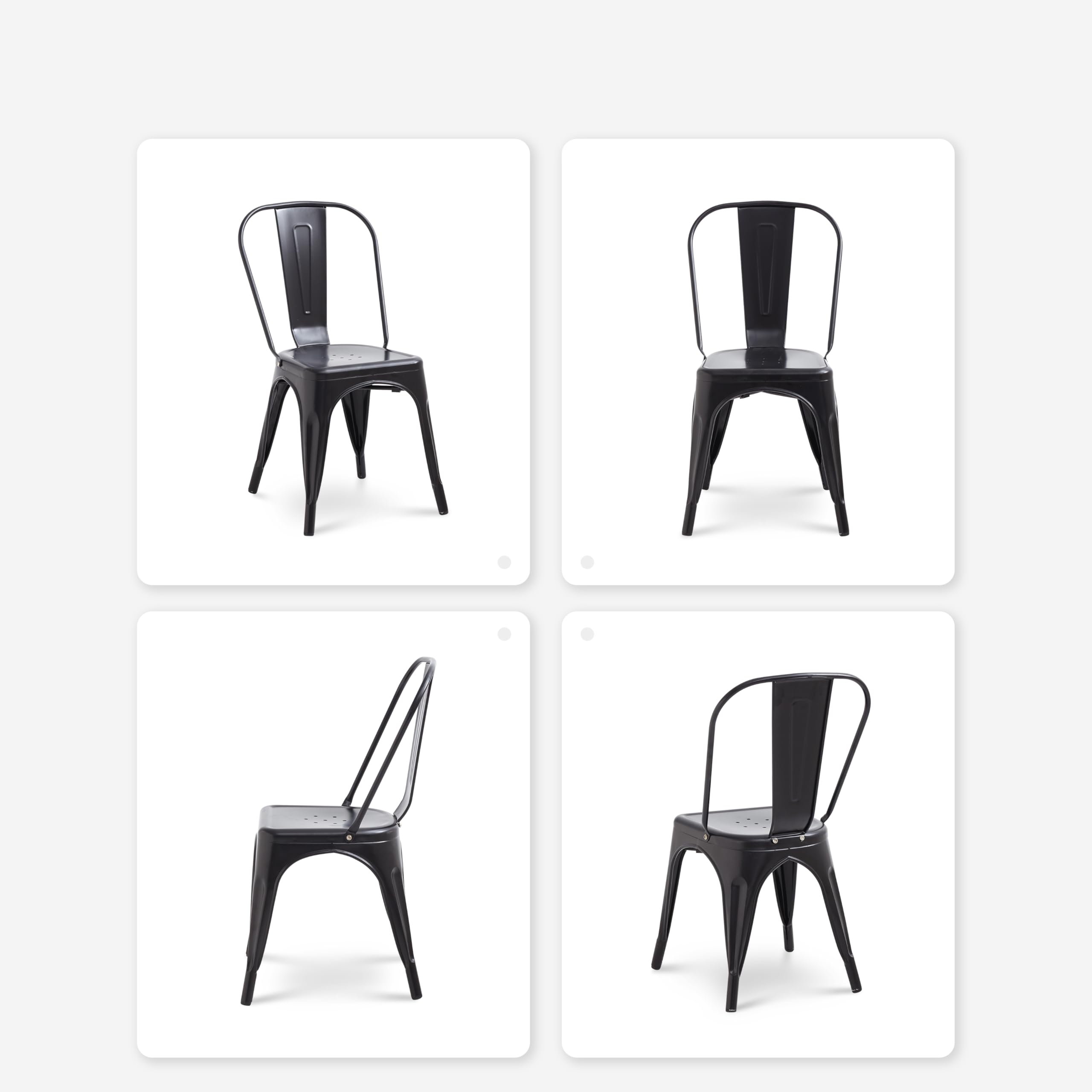 Juego de 8 Sillas de Comedor de Metal con Respaldo Apilable, Diseño Industrial de Estilo Vintage para Restaurante, Boda, Cafetería, Jardín (Negro)