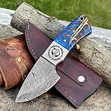 Personalized Engraved Damascus Steel Fixed Blade Knife 100% Real Pine Cone Handle Customized Gift fo