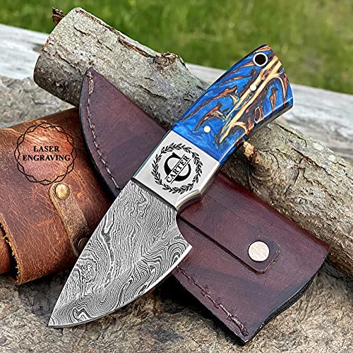 Personalized Engraved Damascus Steel Fixed Blade Knife 100% Real Pine Cone Handle Customized Gift For Husband Dad Boyfriend Blade Made Of Authentic Damascus Steel Handmade 6" Knives For Outdoor Camping Hiking #TOP8
