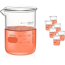250ml Glass Beaker, Raw Foam, Gradient 3.3 Borosilicate Glass Baker Set for Lab, Classroom, Craft, Kitchen, BKLG250B6