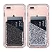 Faux Leather Cell Phone Wallet,Credit Card Holder for Back of Phone Pocket 3M Adhesive Sticker Card Pouch Sleeve for iPhone/Samsung Galaxy/Sony/Android and Most Smartphones,Black/Silver Glitter
