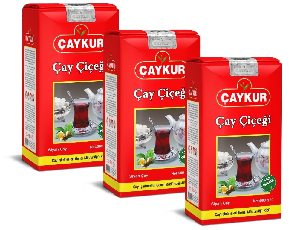 ÇAYKUR Cay Cicegi Turkish Black Tea, Tomurcuk Golden Buds Blend, Naturally Aromatic Loose Leaf, Bright Red Color 500gr / 17.6 Oz (Pack of 3)