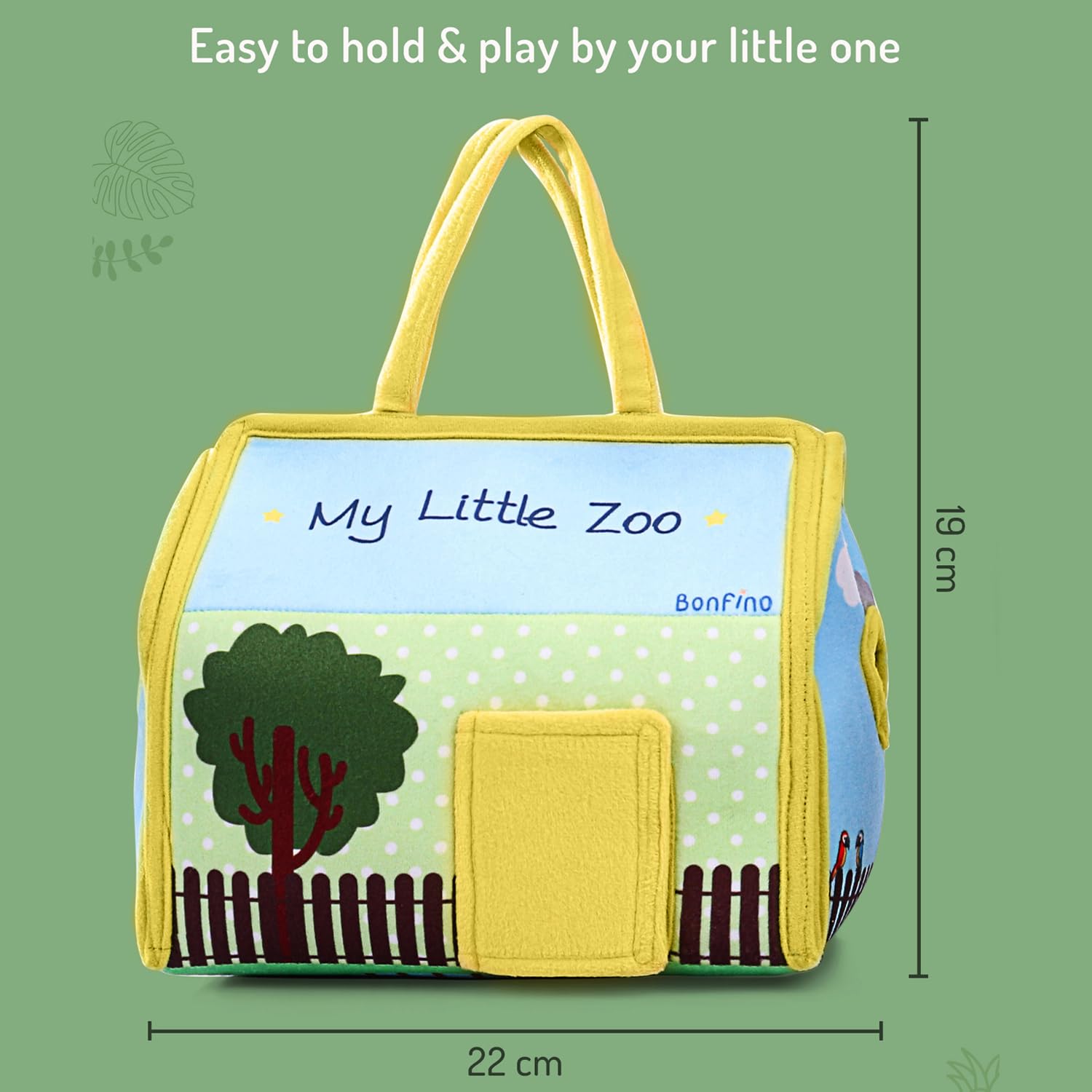 Bonfino Premium My Little Zoo House Playset with Bag for Kids,7 Plush Animal Figurines,Educational Montessori Learning Toy for Toddlers,Soft Pretend Play Set,Birthday Gift for Boys&Girls,BIS Certified