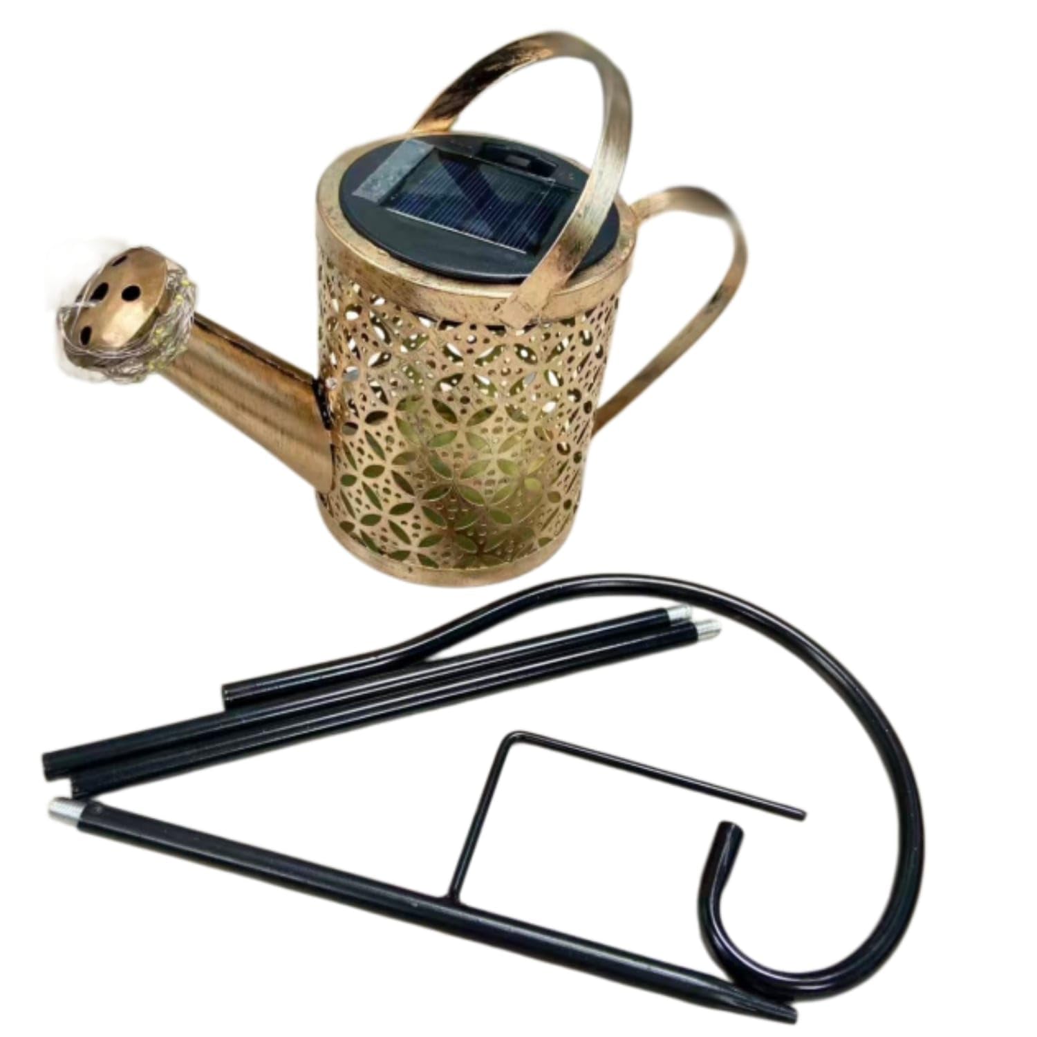 Cascading Lights Solar Watering Can Light Perforated Watering Can Decoration Garden Stake Light for Yard, Lawn, Copper-image-25