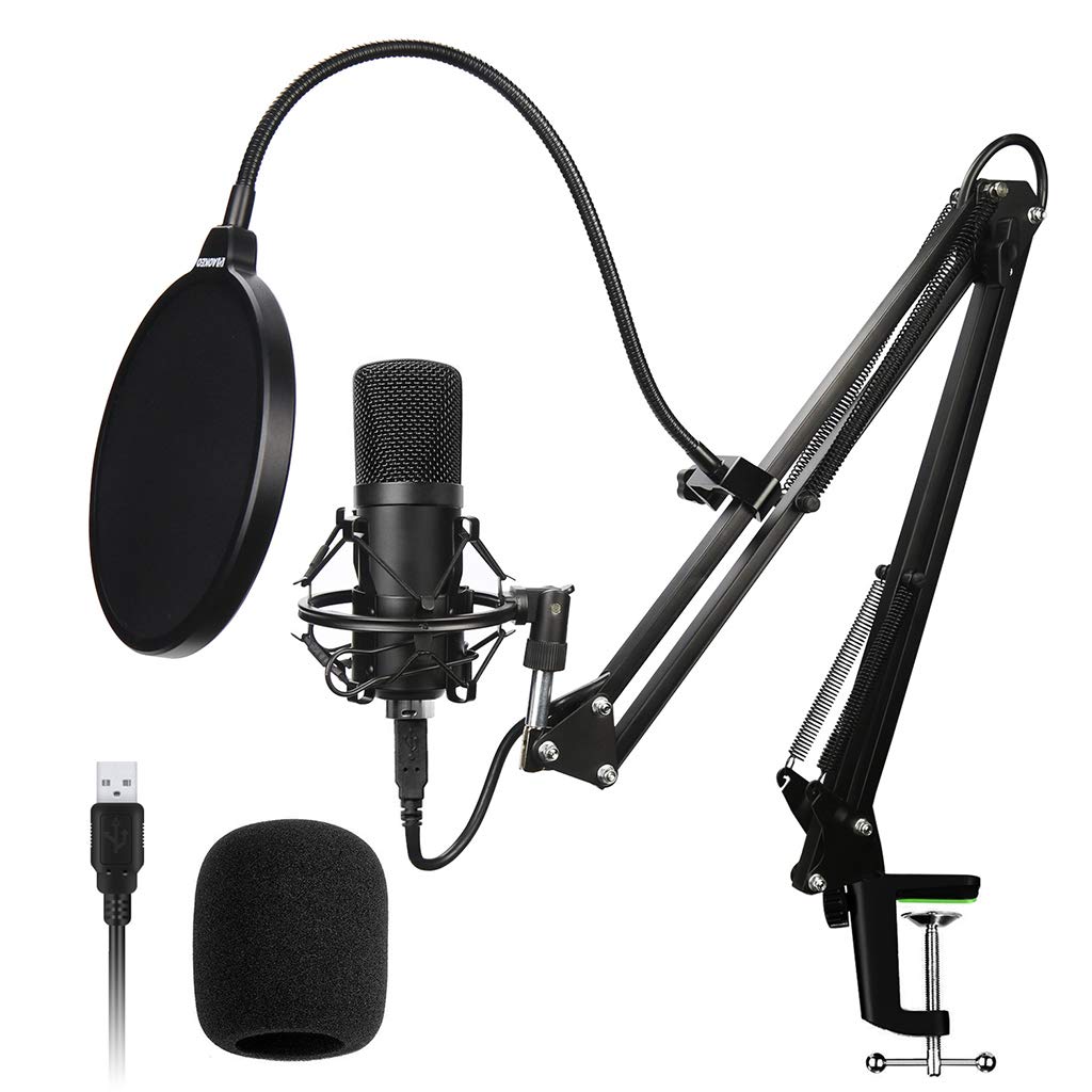 Mikrofon studyjny USB kardioidalny mikrofon pojemnościowy profesjonalny mikrofon podcastowy z regulowanym stojakiem zawieszenie nożycowe ramię wysięgnika filtr pop uchwyt amortyzujący do dyktowania