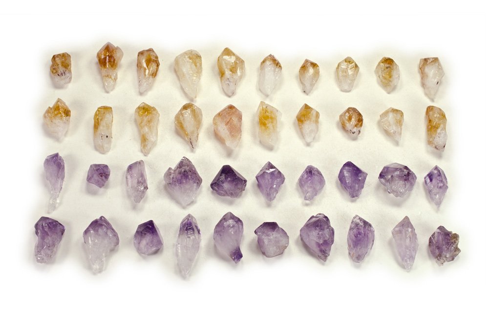 Hypnotic Gems Materials: 30 pcs Amethyst and Citrine Points - Small Size - Beautiful Bulk Gemstone Supplies for Jewelry Making, Wicca, Reiki, and Energy Crystal Healing *Wholesale Lot*
