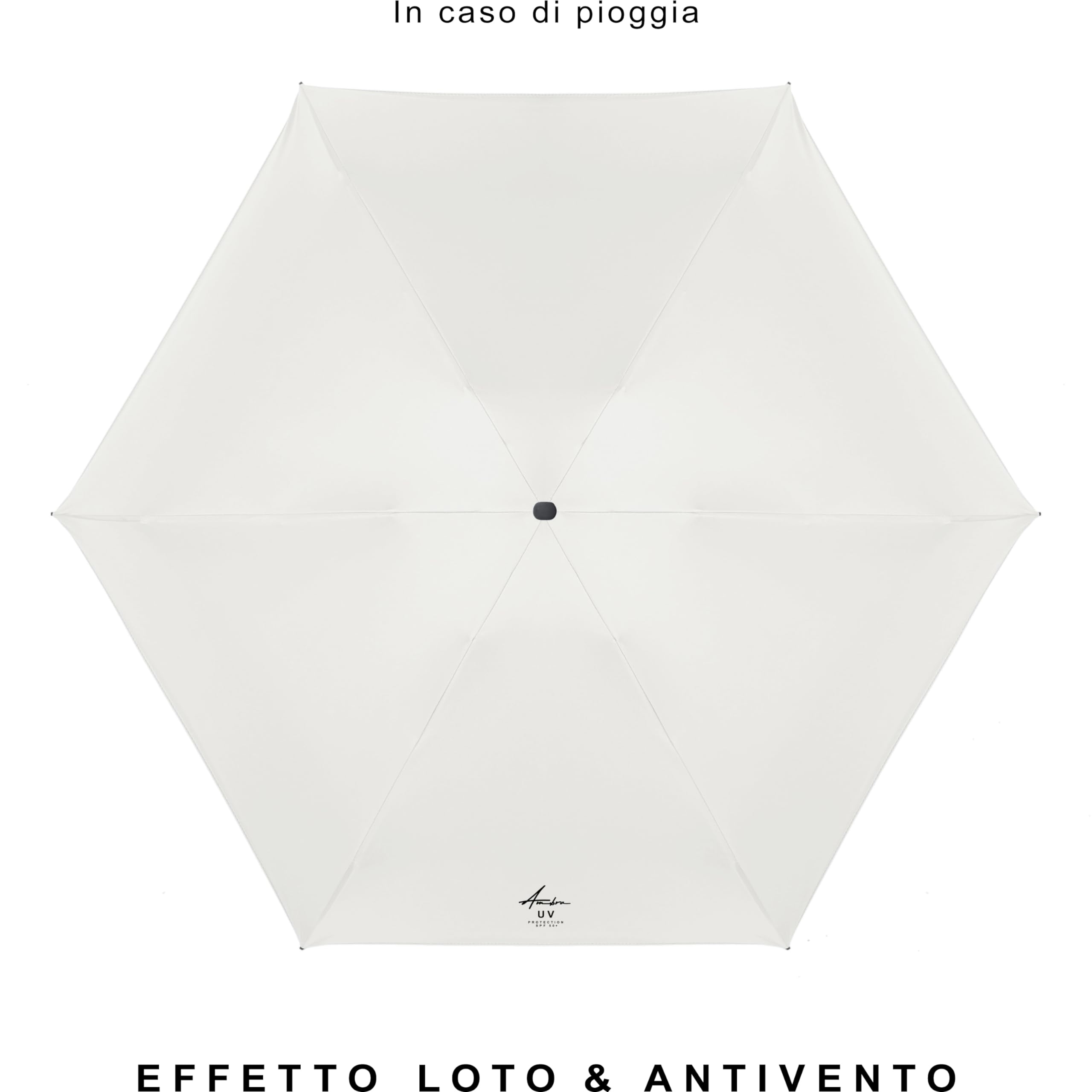 Ambra UV: Ombrello con protezione UV. Mini ombrello pieghevole antivento per pioggia e sole. 220 g 18 x 5 cm
