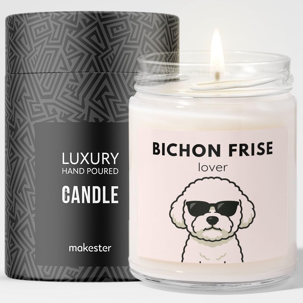 Bichon Frise Gifts - Luxury Soy Wax Candle - Vanilla, Jasmine, Sugared Almond - Dogs in Shades - Makester