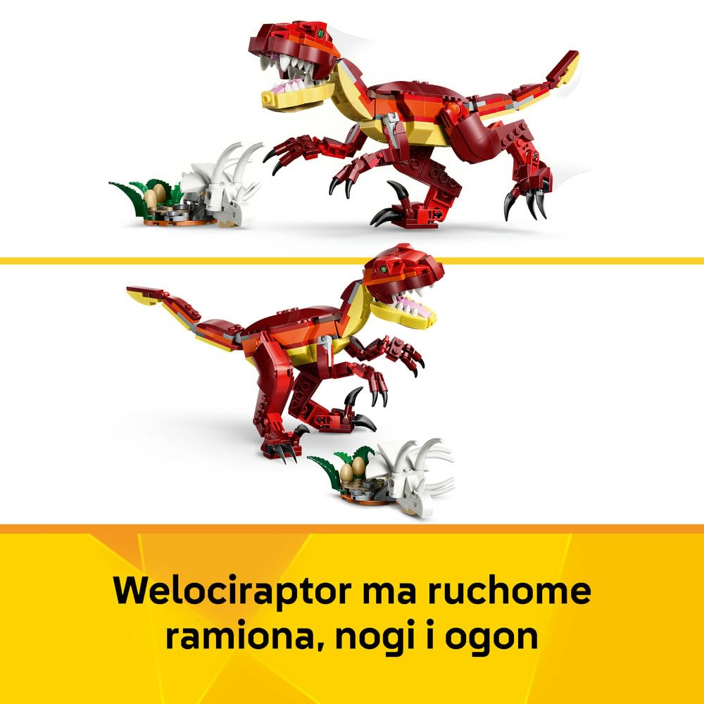 LEGO Creator 3 w 1 Groźny dinozaur, trzy opcje budowania: welociraptor, stegozaur lub pterozaur, zabawka konstrukcyjna dla chłopca i dziewczynki, prezent dla dzieci w wieku od 8 lat 31379