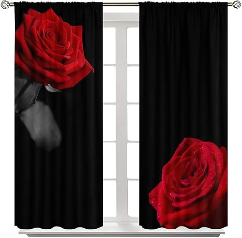 Miniatura 8 de Cortinas de rosas rojas, románticas y florales con estampado 3D de rosas rojas para niñas, mujeres, dormitorio, sala de estar, cocina, decoración