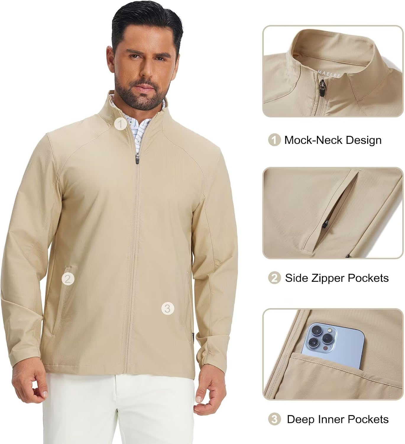 M MAELREG Men's Track Jackets Lightweight Full Zip Water Resistant Running Athletic Golf Jacket Quick Dry Casual Outwear