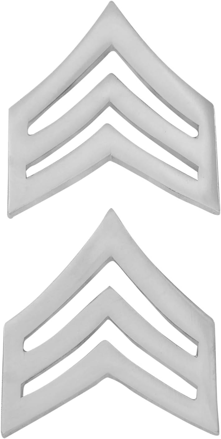 1"H Sergeant Chevrons Collar Brass Rank Insignia Silver Finish Police Military Uniform Pin