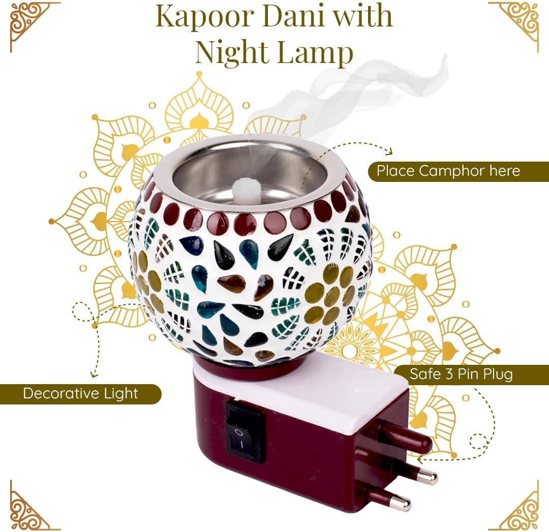 Ceramic Electric Incense Burner, Multi-Purpose Kapoor Dani Camphor Burner with on/Off Switch to Toggle Between Burner and Lamp, Essential Oil Diffuser, Aroma Diffuser, Night Camphor Diffuser
