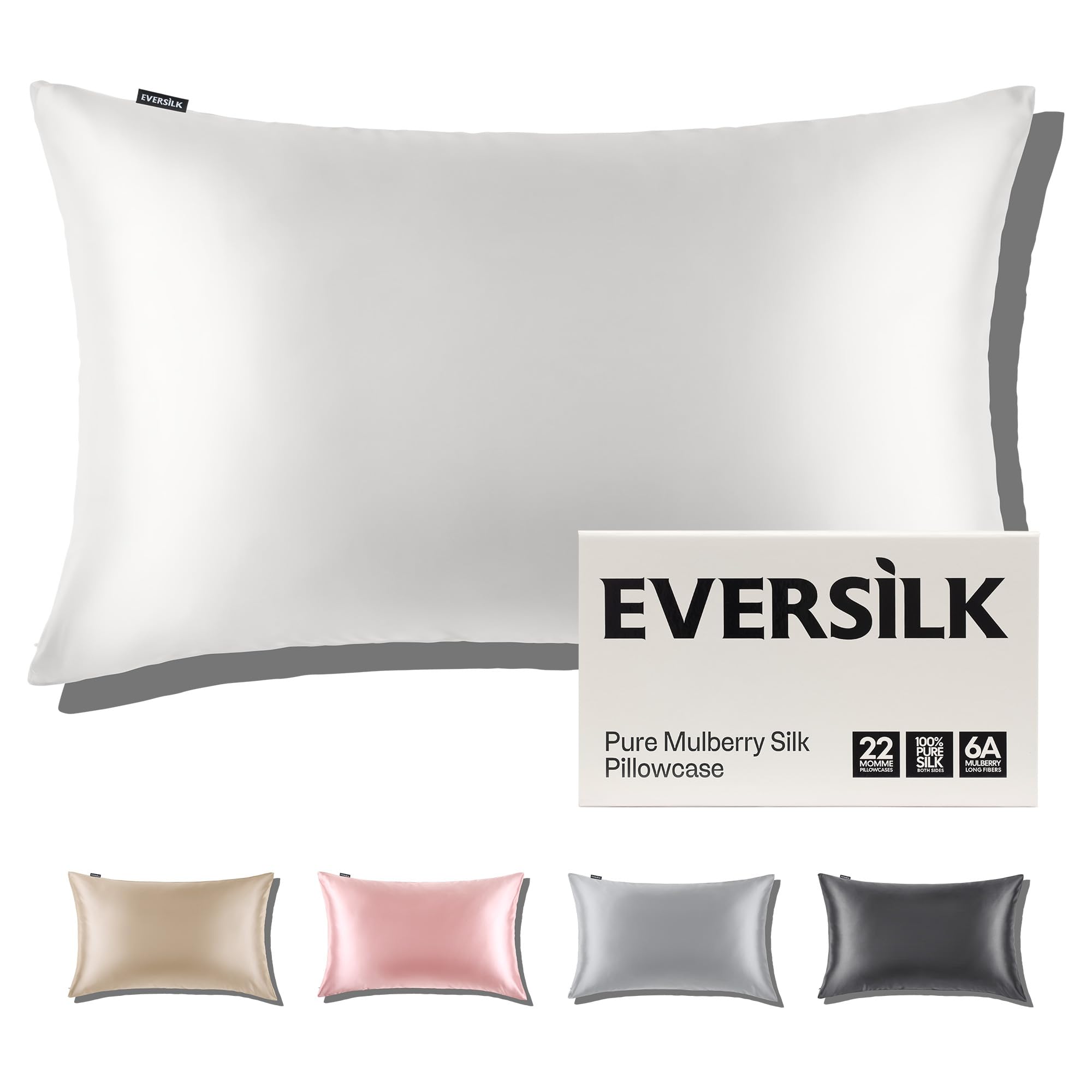 EVERSILK Seidenkissenbezug aus 100% Maulbeerseide für Haare & Haut, 22Momme | OEKO-TEX®-zertifiziert, 6A-Maulbeerseide, doppelseitig, verdeckter Reißverschluss, weich & angenehm für erholsamen Schlaf