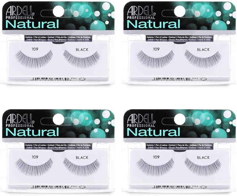 Cílios Postiços Ardell Natural 109 Pretos, Reutilizáveis, Pacote com 4