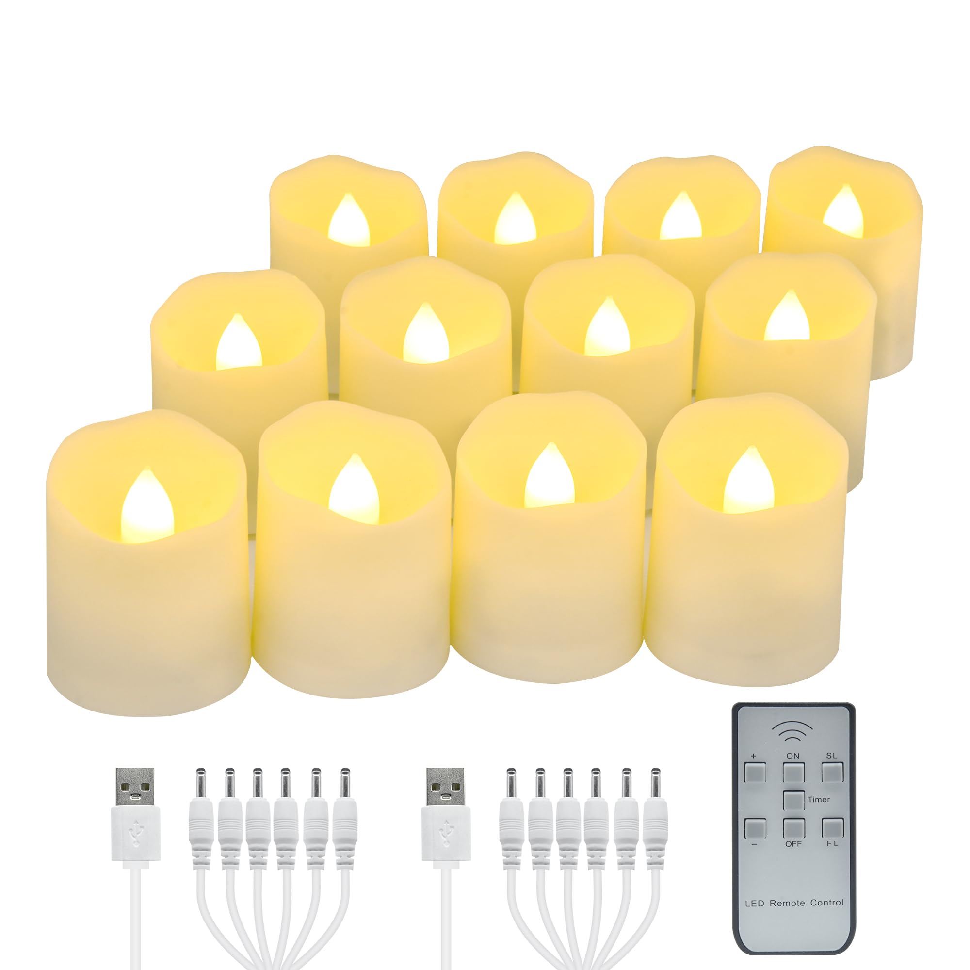 USB Rechargeable Flameless LED Tea Lights Warm White Votive Candles with Remote Battery Flickering Tealights Candle for Halloween Christmas Romantic Home Decoration (12 Packs,Warm White)