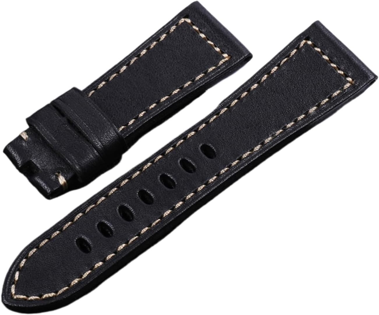 MJMT06 Italian Thickness Retro Crazy Horse Genuine Leather Watchband Pin Buckle Compatible With Panerai Strap Watch Band Tools 26mm(Black strap)