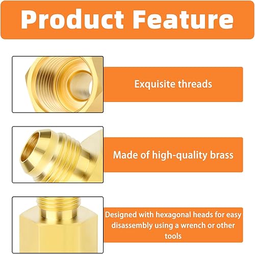 Miniatura 137 de GASHER 10 piezas de latón SAE 45 grados Flare Tube Fitting, 1/2" Flare Nut Aire Acondicionado Tubo de cobre Extensión de tubo de cobre a tope Tuerca