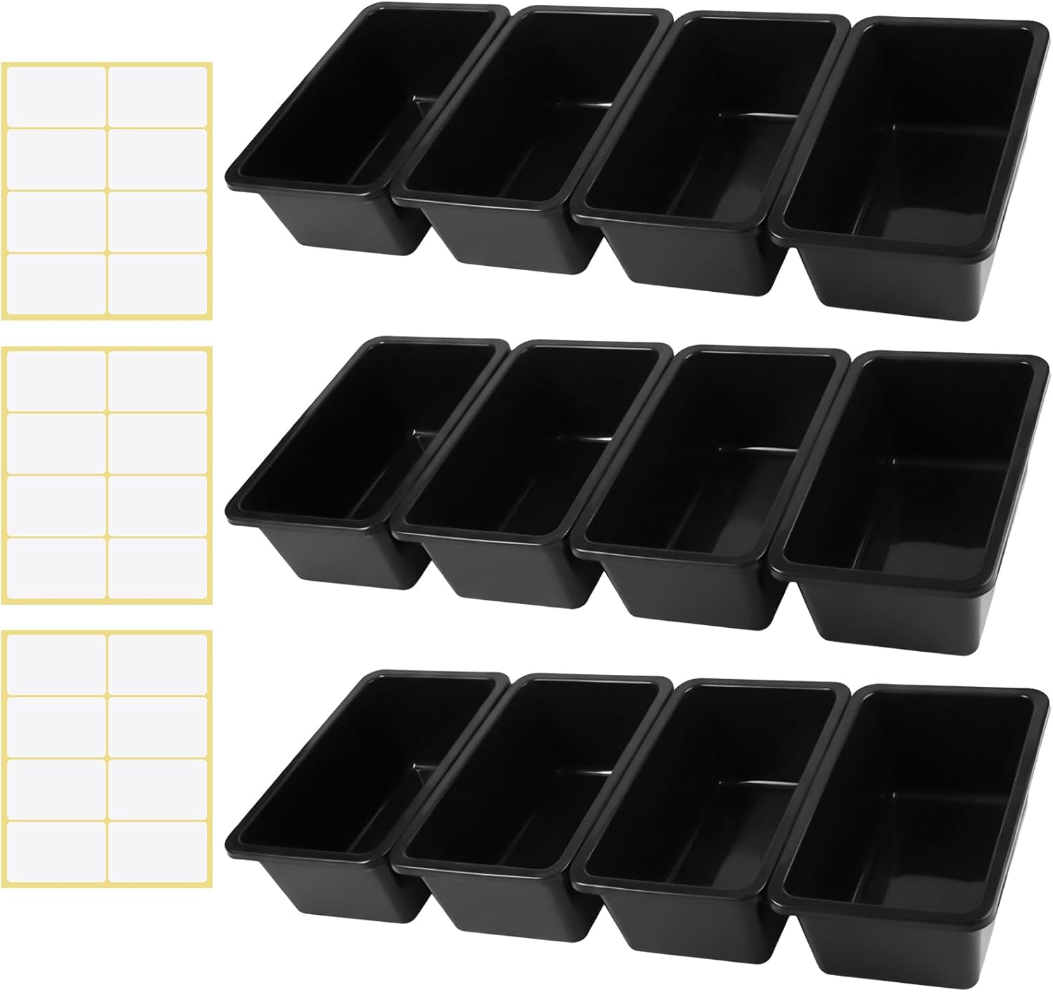 Outus 36 Pack Plastic Book Bins Bulk Library Cubby Storage Bins Small Book Boxes Organizer Containers with Self Adhesive Label for Files Magazines Teacher Student Office Home Shelf(Black)