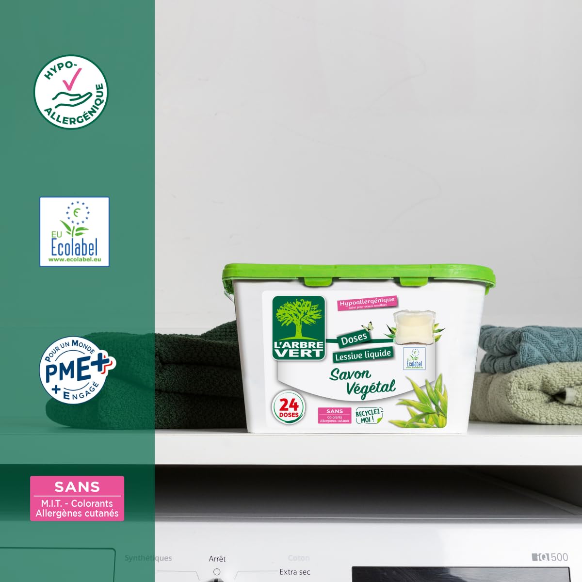 L'Arbre Vert Doses Lessive Liquide Ecolabel Savon Végétal - Hypoallergénique - 24 Doses (Lot de 5)