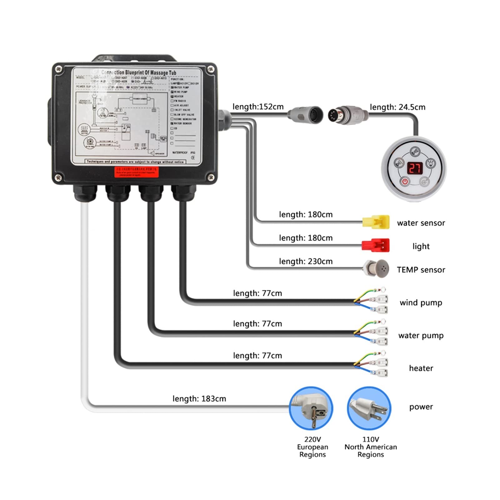 Sauna de Vapor, 1set Panel de Control Digital con LCD Pantalla SPA Combo Agua Masaje de Aire Bañera Bañera Controlador Kits